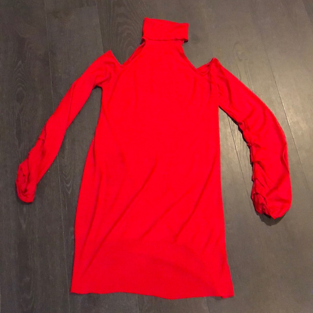 Dknyc red long cold shoulder sweater